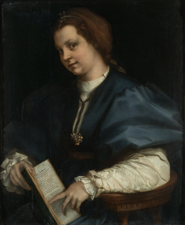 Portrait Painting - Lady with a Book of Petrarchs Rhyme by Andrea Del Sarto
