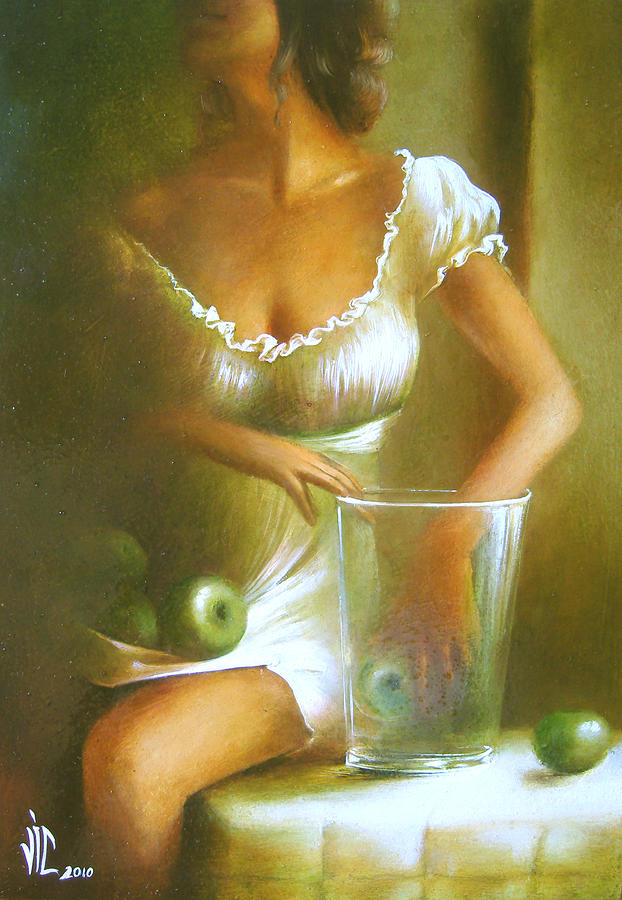 Lady with green apples Painting by Vali Irina Ciobanu