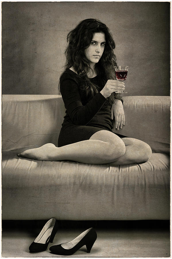 Vintage Photograph - Lady with red wine - vintage by Photograph Art