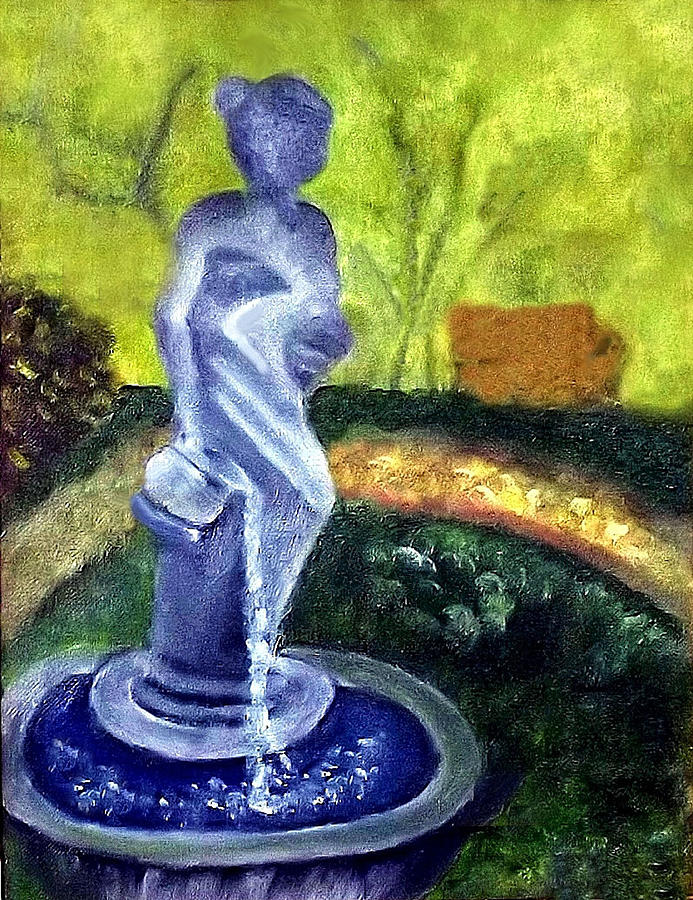 Lady with the Water Statute Painting by Margaret Harmon