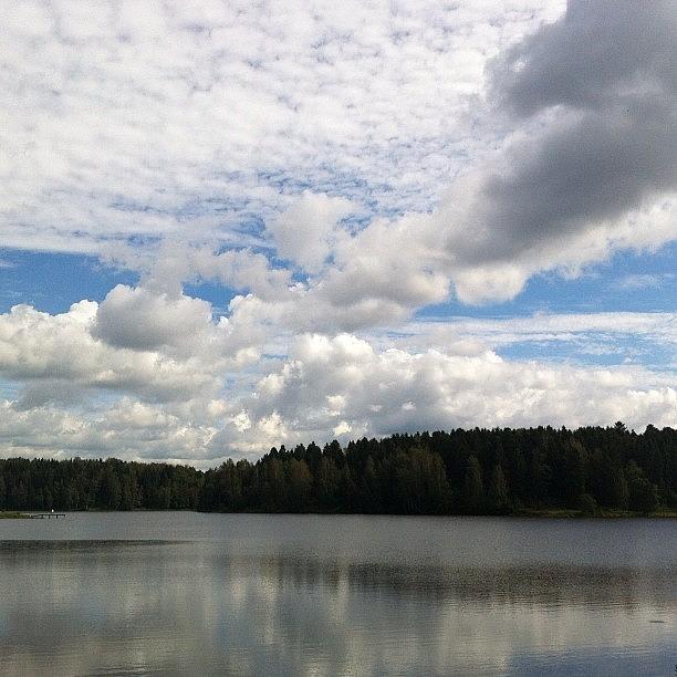 Nature Photograph - #lake #clouds #sky #blue #nature by Julia Mironova