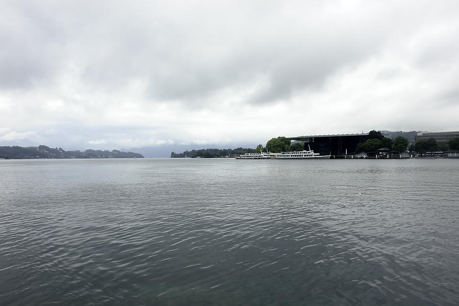 Mountain Photograph - Lake Lucerne and cruise ships berthed in front of KKL by Ashish Agarwal