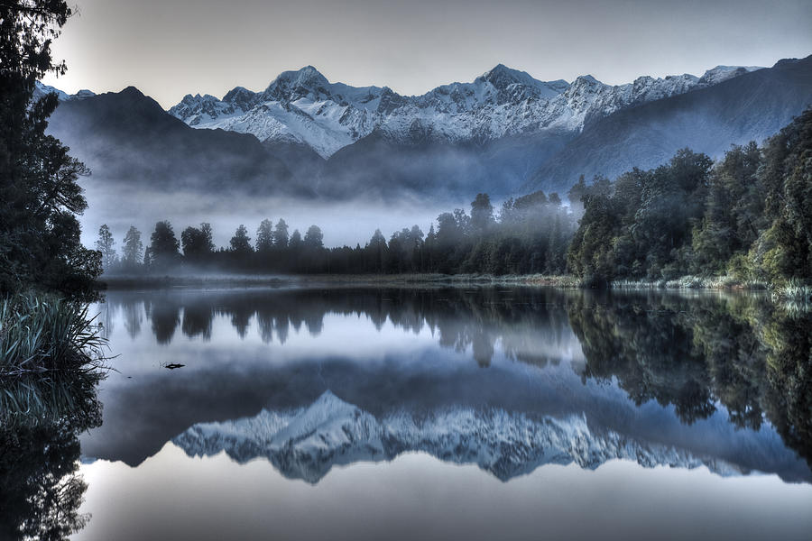 Lake Matheson In Predawn Winter Light Photograph by Colin Monteath