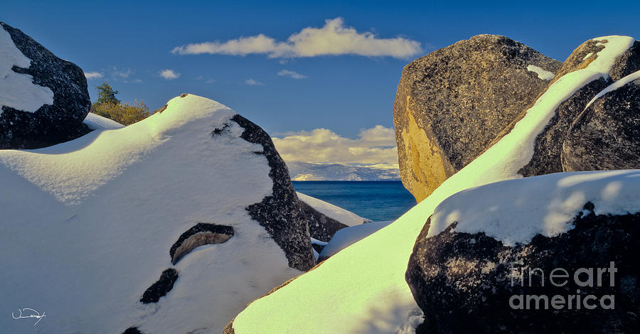 Winter Photograph - Lake Tahoe Snow Rocks by Vance Fox