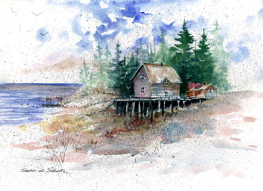Cottage Painting - Lakeside Shack by Steven W Schultz
