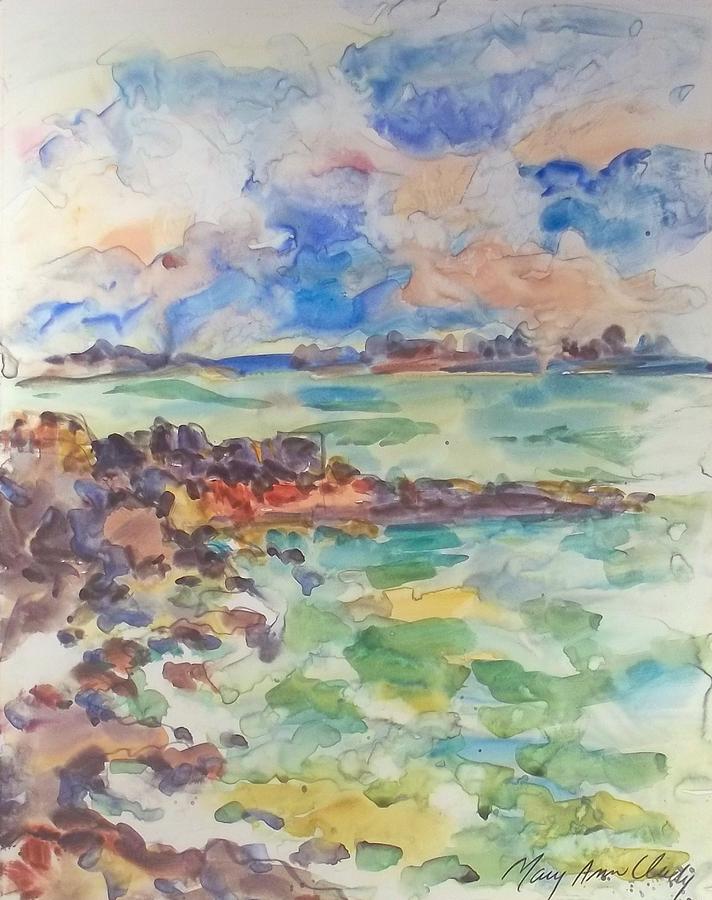 Summer Painting - Lakside Shoreline by Mary Ann Clady