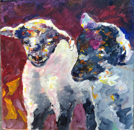 Lamb Frolic Painting by Naomi Gerrard