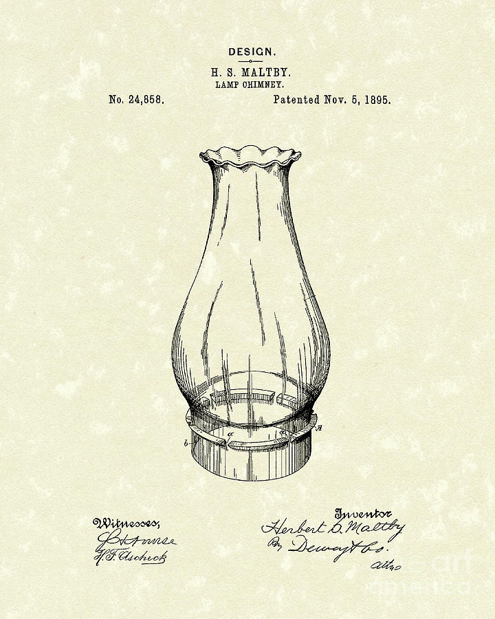 Lamp Drawing - Lamp Chimney 1895 Patent Art by Prior Art Design