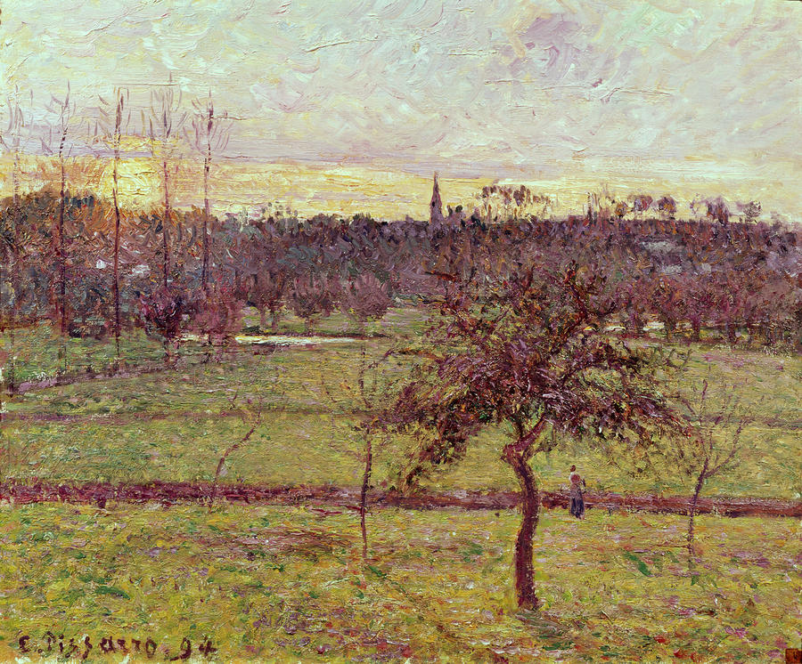 Landscape at Eragny Painting by Camille Pissarro