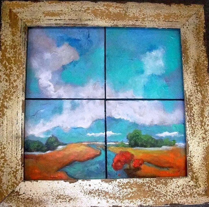 Landscape On Four Panels Painting by Dilip Sheth