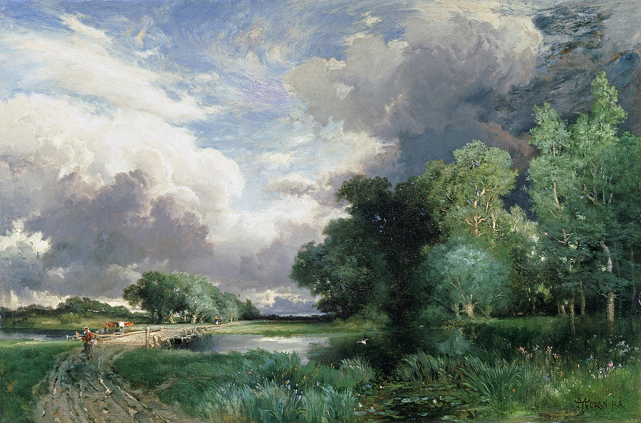 Landscape with a bridge Painting by Thomas Moran