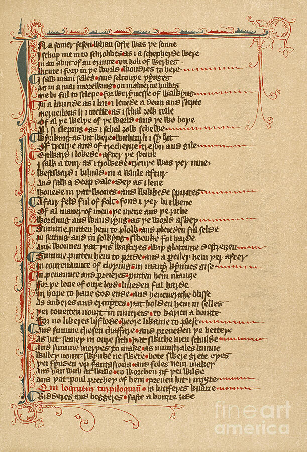 The Vision of Piers Plowman, c1375 Drawing by GRANGER Historical Picture Archive The Vision of Piers Plowman, c1375 Drawing by GRANGER Historical Picture Archive