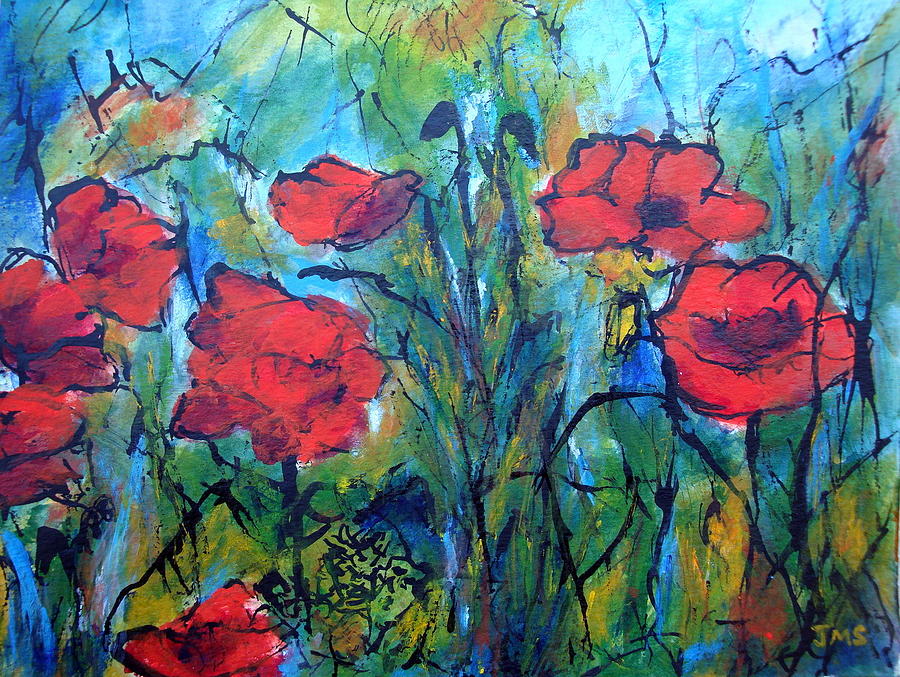 Languedoc Poppies no 4 Painting by Jackie Sherwood