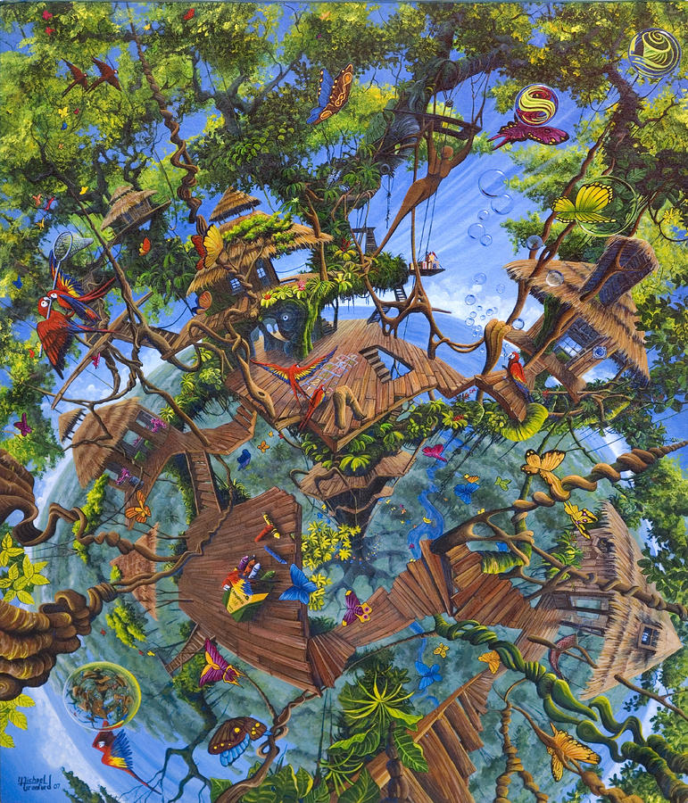 Treehouse Painting - Lapas Nest Treehouse in Costa Rica by Michael Cranford
