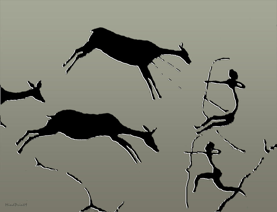 Lascaux Stag Hunting Digital Art by Asok Mukhopadhyay