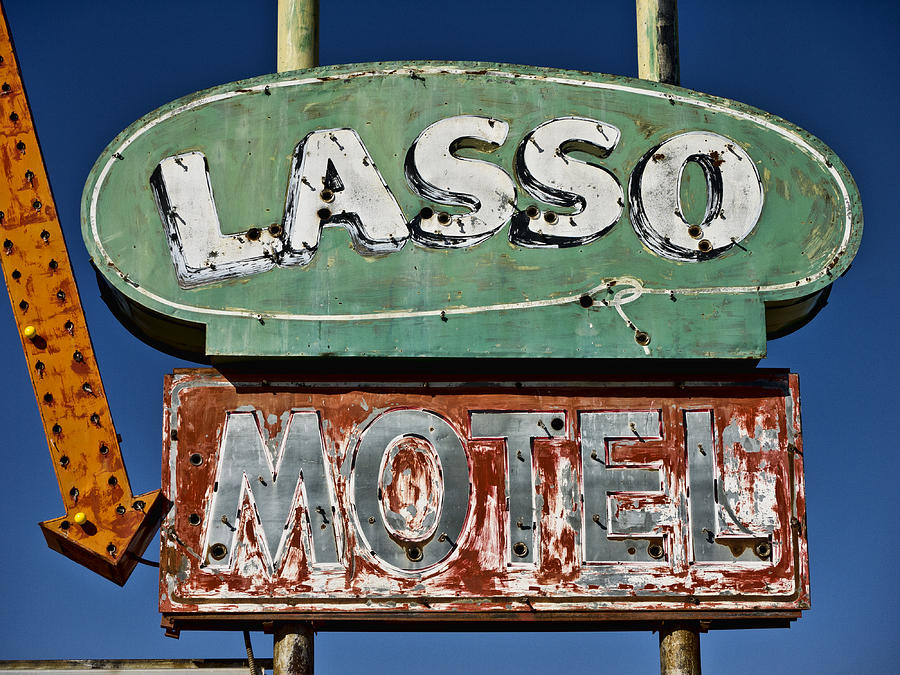 Vintage Photograph - Lasso Motel on Route 66 by Carol Leigh