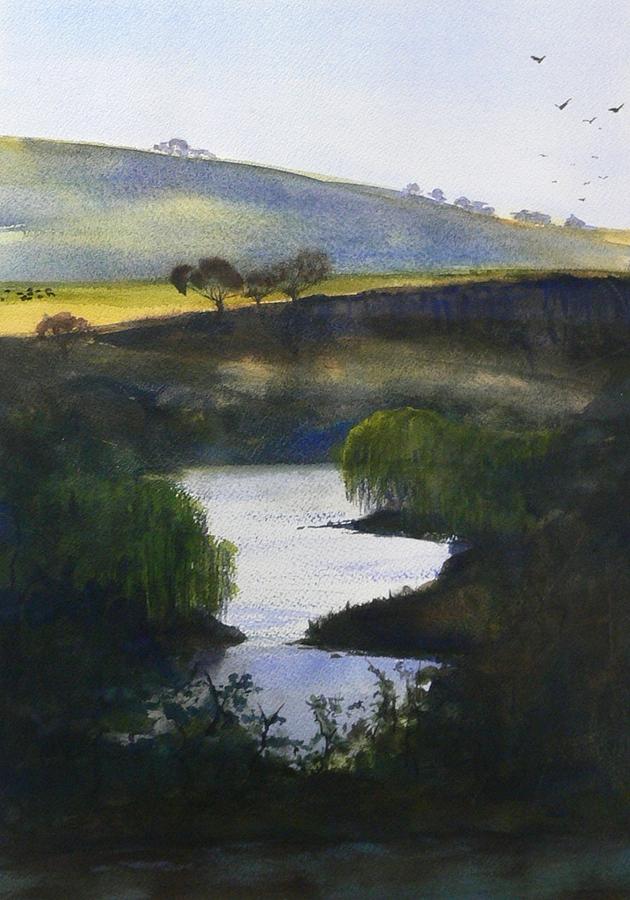 River Painting - Late Afternoon along the South Esk River Tasmania by Tony Northover