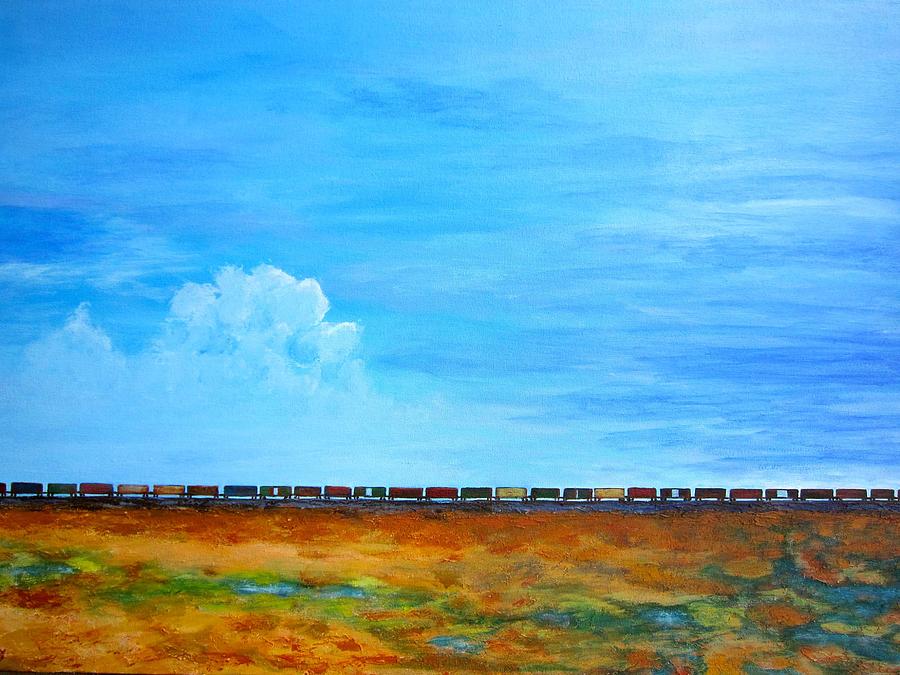 Late Afternoon Freight Train Painting by Kathryn Barry