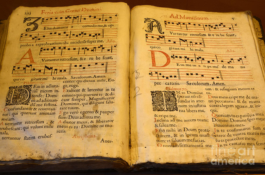 Mission San Diego De Alcala Photograph - Latin Hymnal 1700 AD by Bob Christopher