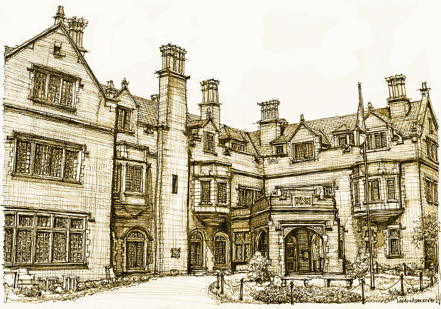 Architecture Drawing - Laurel Hall in sepia by Building  Art