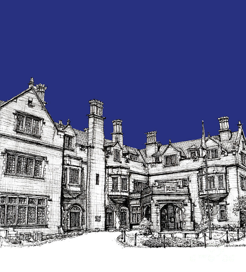 Indianapolis Drawing - Laurel Hall royal blue by Building  Art
