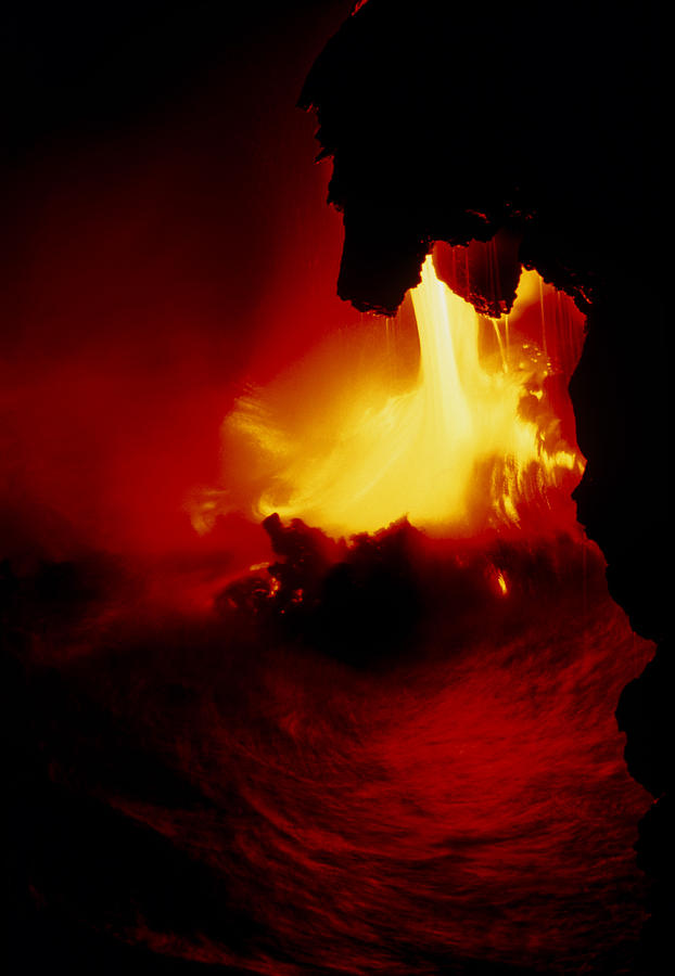 Lava Pouring Into The Sea From Kilauea Volcano Photograph by G. Brad ...