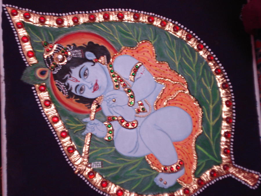 Leaf Krishna Painting by Vijaya Jaju