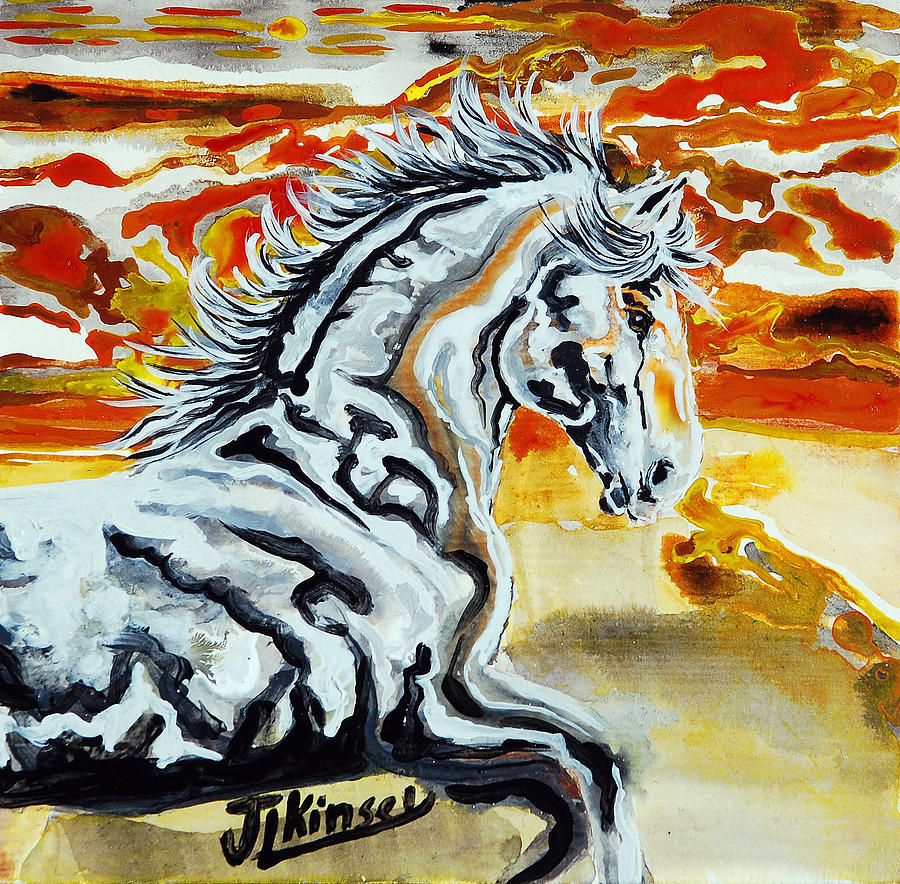 Horse Painting - Leaping Lipizzan by Jacqueline Kinsey