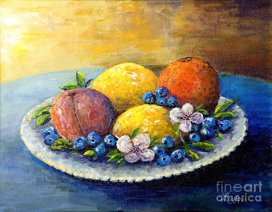 Lemons and Blueberries Painting by Lou Ann Bagnall