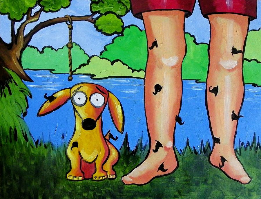 Dog Painting - Leo and the Leeches by Rhondda Saunders