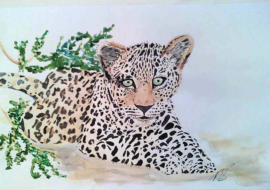Wildlife Painting - Leopard cub I. by Paula Steffensen