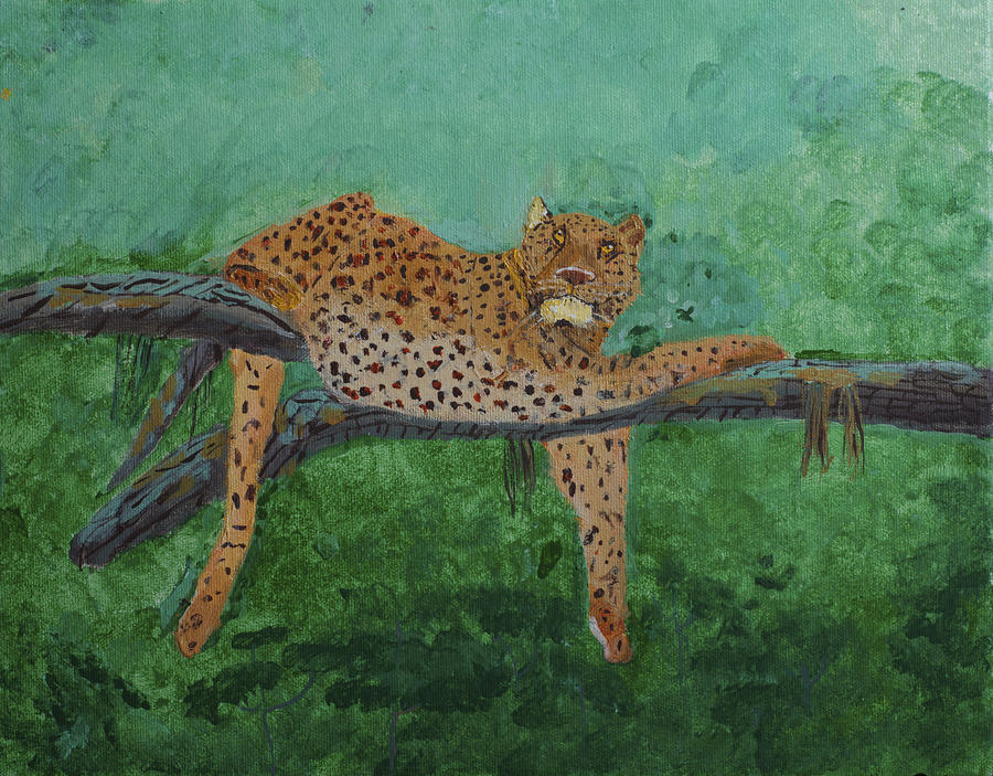 Jungle Painting - Leopard laying on a branch by Swabby Soileau