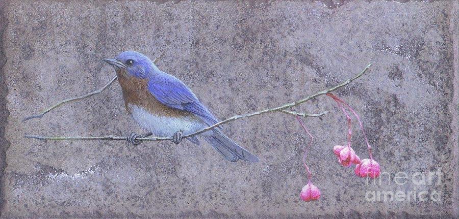 Bluebird Painting - Liberty - Eastern Bluebird on Wahoo Branch by Susan A Walton
