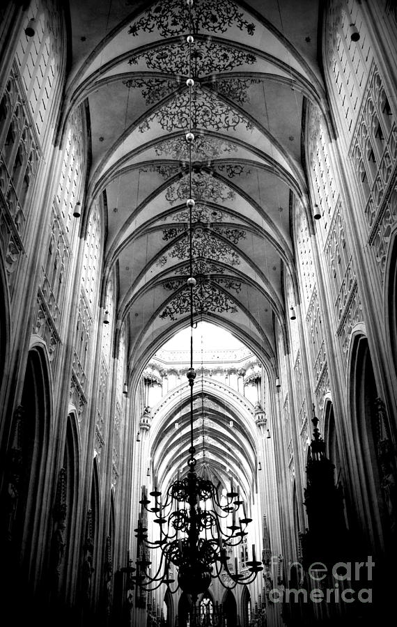 Architecture Photograph - Light From Above - Cathedral in Black and White by Carol Groenen