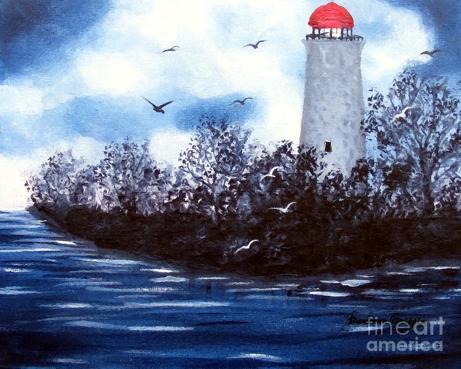 Bird Painting - Lighthouse Blues Painterly Style by Barbara A Griffin