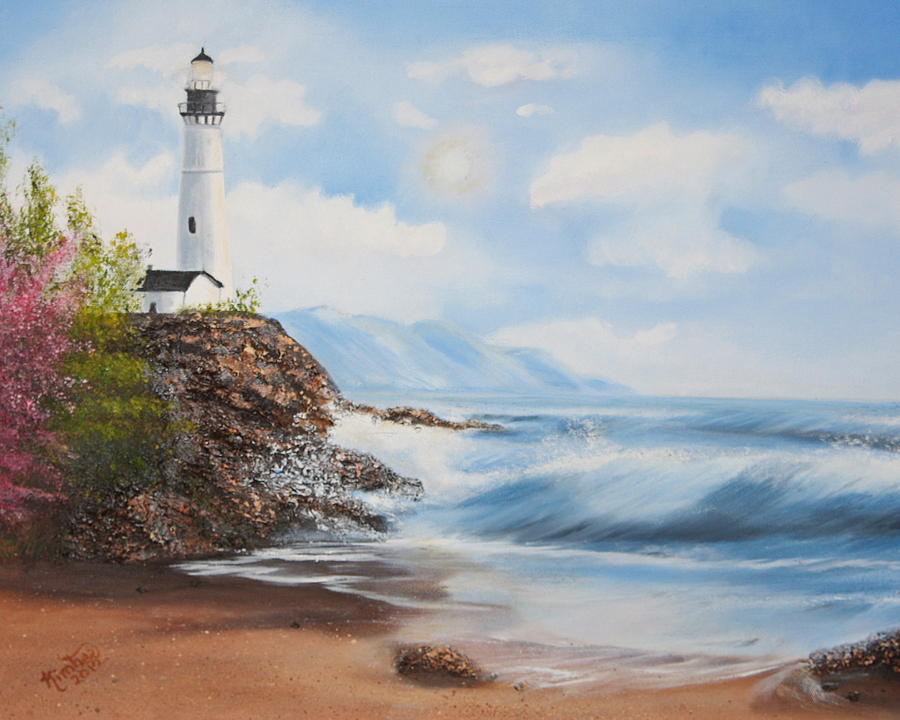 Lighthouse by the Sea Painting by Kimber  Butler