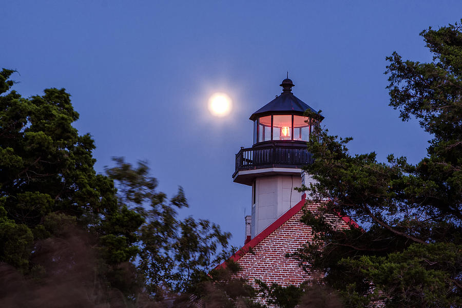 Lighthouse Full Moon Photograph by Tom Singleton