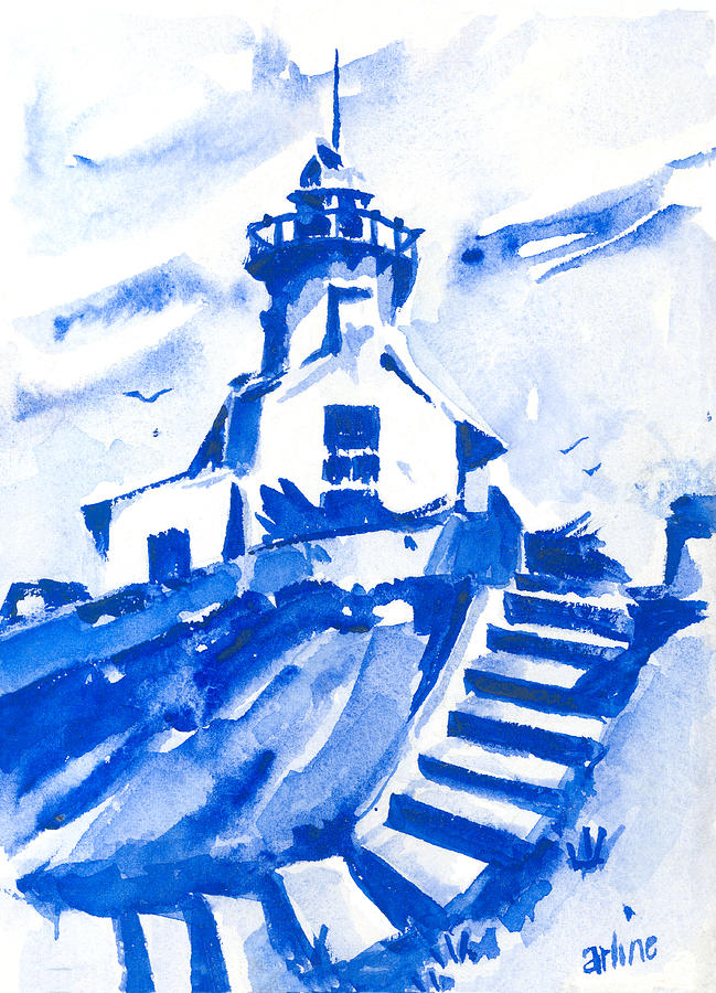 Lighthouse In Blues Painting by Arline Wagner