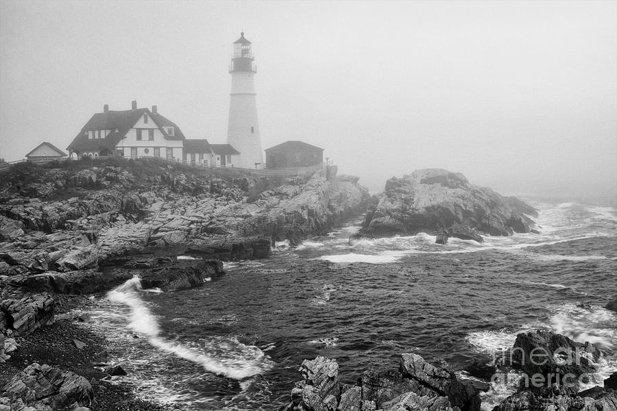 Lighthouse In The Fog - Black And White Photograph by Hideaki Sakurai