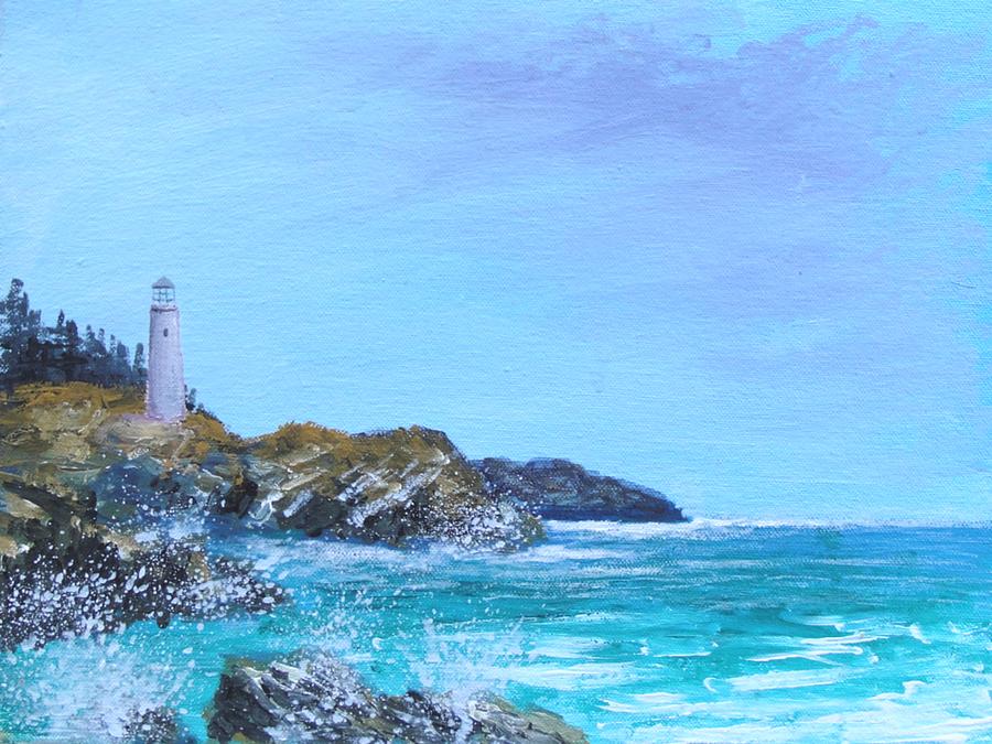Lighthouse On The Mediterranean Painting by Larry Cirigliano