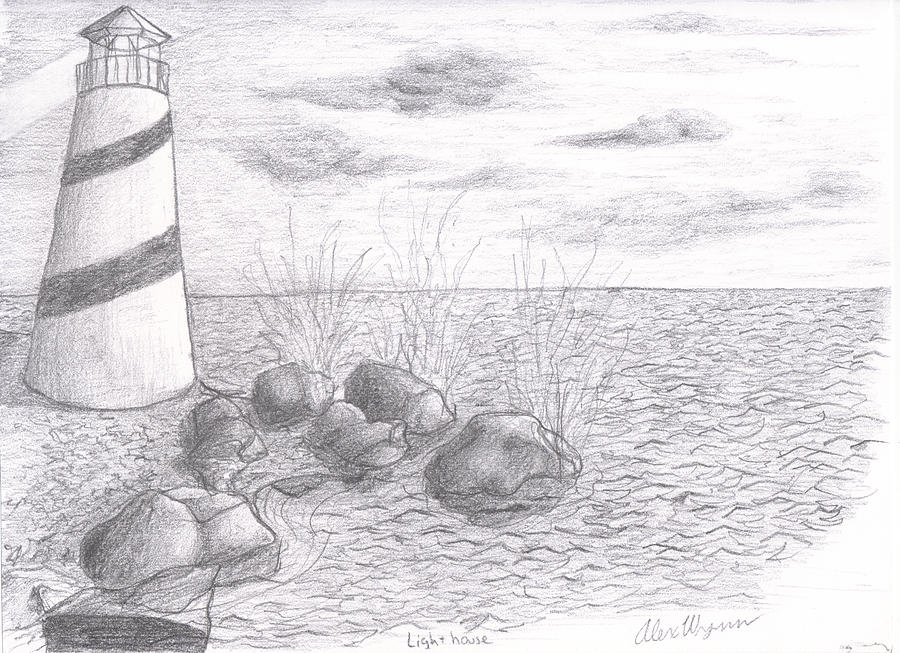 Lighthouse on the Rocks Drawing by Alex Wynn - Fine Art America