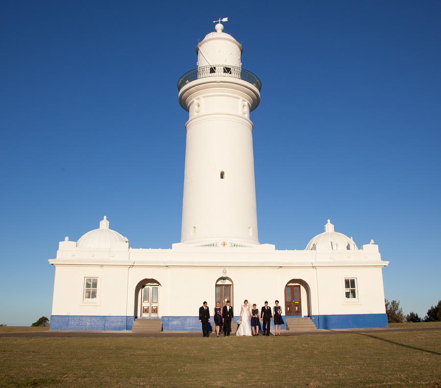 Lighthouse Wedding Party Photograph by Carole Hinding