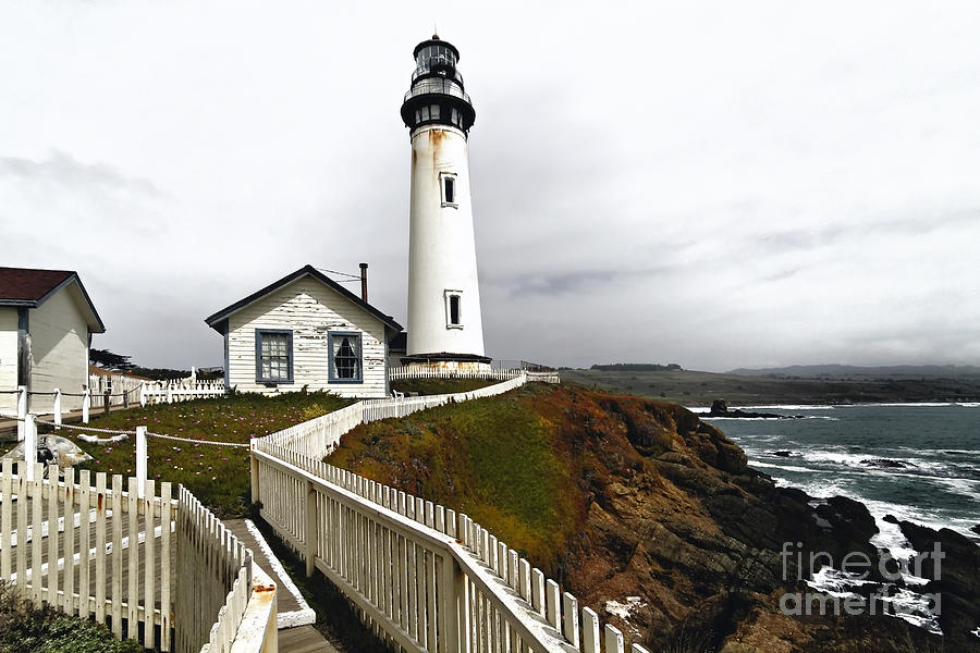 Architecture Photograph - Lighthouse  with Keepers House at Pigeon Point by George Oze