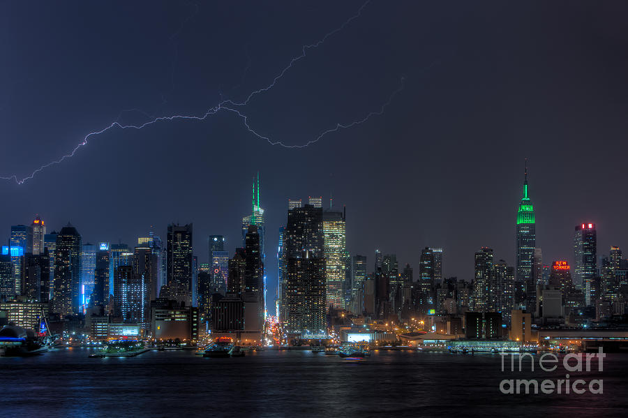Lightning Over New York City IX Photograph by Clarence Holmes