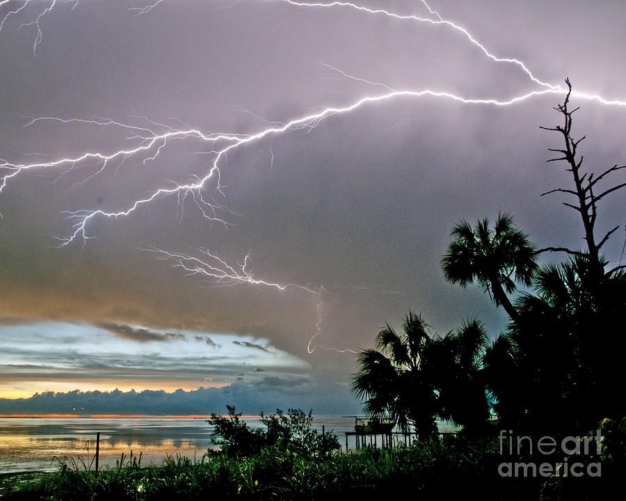 Lightning Silhouette at Crystal Beach Photograph by Stephen Whalen