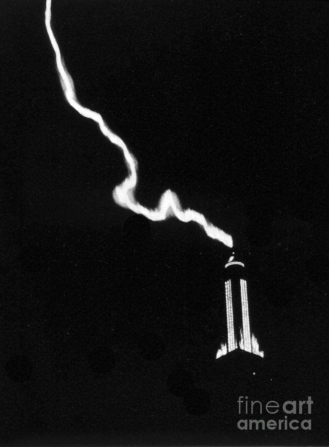 Lightning Strikes Empire State Photograph by Science Source