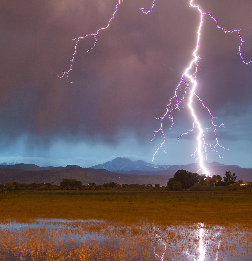 Lightning Striking Longs Peak Foothills 5 Crop Photograph by James BO Insogna