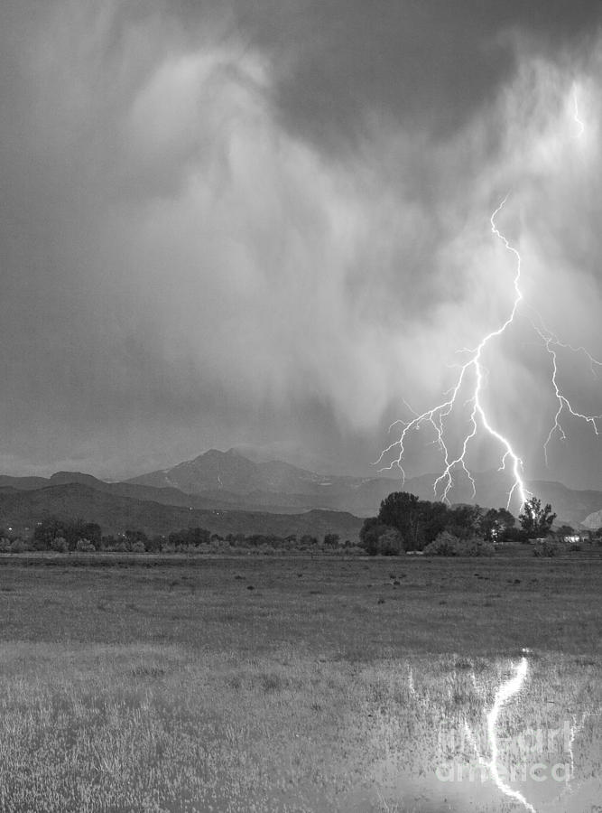 Lightning Striking Longs Peak Foothills 7CBW Photograph by James BO Insogna