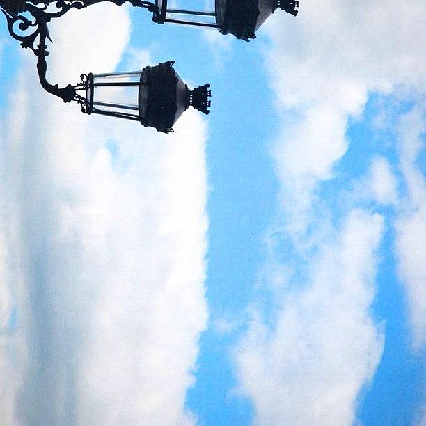 Lamp Photograph - Lights In The Sky #sky #bluesky #blue by Val Lao