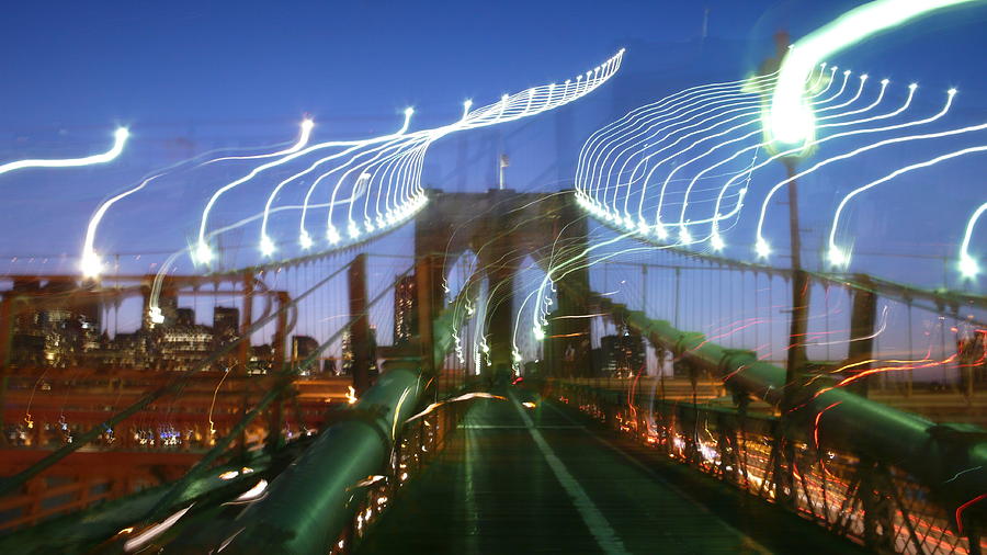 Lightwriting Brooklyn Bridge Photograph by Anna Ruzsan